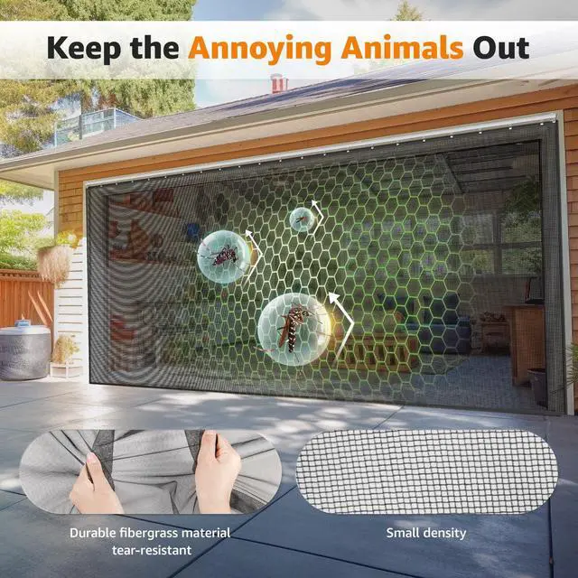 Alt view image 5 of 7 - Sliding Garage Door Screen with Track Closure - Retractable Privacy Curtain Keep Annoying Animals Out Easy Install Heavy Duty Fiberglass Mesh Net for Opening Garage Patio (Black, 16 ft x 7 ft)
