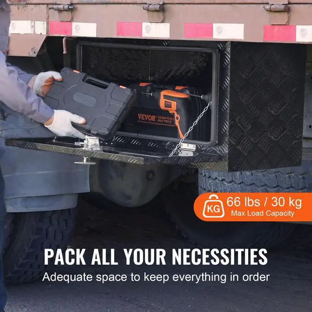 Alt view image 3 of 7 - Underbody Truck Box, 30"×14"×16" Pickup Storage Box, Heavy Duty Aluminum Diamond Plate Tool Box with Lock and Keys, Waterproof Trailer Storage Box with T-Handle Latch for Truck, Van, Trailer
