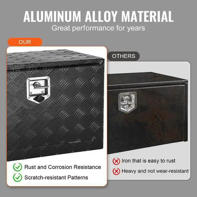 Alt view image 4 of 7 - Underbody Truck Box, 30"×14"×16" Pickup Storage Box, Heavy Duty Aluminum Diamond Plate Tool Box with Lock and Keys, Waterproof Trailer Storage Box with T-Handle Latch for Truck, Van, Trailer
