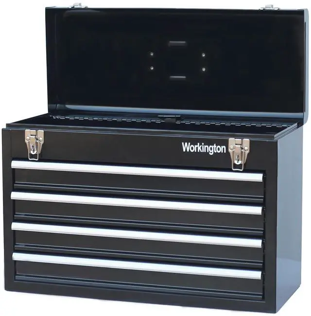 Main image of Portable Metal Tool Chest with 4 Drawers, 20" 4-Drawer Tool Chest Cabinet with Ball Bearing Drawer Slides, Steel Tool Storage Box Organizer 4004 Black
