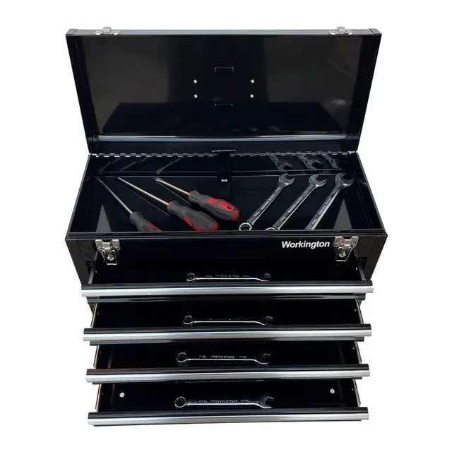 Alt view image 2 of 7 - Portable Metal Tool Chest with 4 Drawers, 20" 4-Drawer Tool Chest Cabinet with Ball Bearing Drawer Slides, Steel Tool Storage Box Organizer 4004 Black