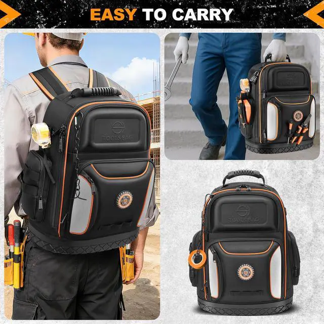 Alt view image 7 of 7 - 18.1-inch Heavy-Duty Tool Backpack, 75 Pockets, Black | 110 lbs Load Tested, 1680D Tear-Resistant Fabric, Removable Tool Panel, Combination Lock, Electricians, HVAC Pros