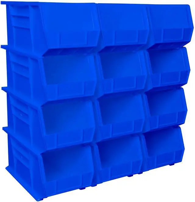 Main image of 12 Pack AkroBins Plastic Storage Bins, Space-Saving Stackable Organizers for Garage, Classroom and Warehouse Organization, Blue | Space-Saving Stackable Bins for Garage, Pantry, Craft Organization
