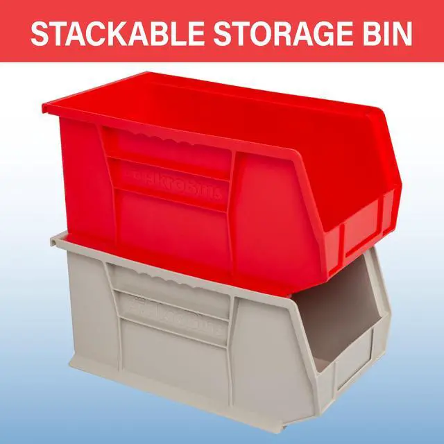 Alt view image 4 of 7 - 12 Pack AkroBins Plastic Storage Bins, Space-Saving Stackable Organizers for Garage, Classroom and Warehouse Organization, Blue | Space-Saving Stackable Bins for Garage, Pantry, Craft Organization