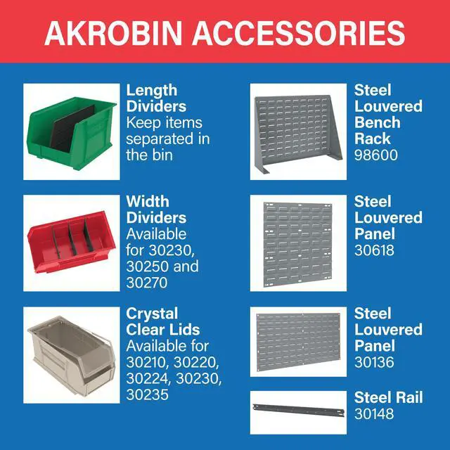 Alt view image 5 of 7 - 12 Pack AkroBins Plastic Storage Bins, Space-Saving Stackable Organizers for Garage, Classroom and Warehouse Organization, Blue | Space-Saving Stackable Bins for Garage, Pantry, Craft Organization