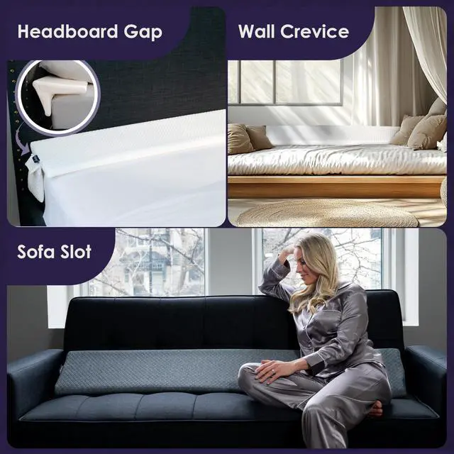 Alt view image 6 of 7 - Bed Wedge Pillow for Headboard Gap Up to 7", Triangle Wedge for Headboard Gap, Bed Gap Filler, Mattress Gap Filler, Space Filler, Corner Pillow, White Cal-King 72"