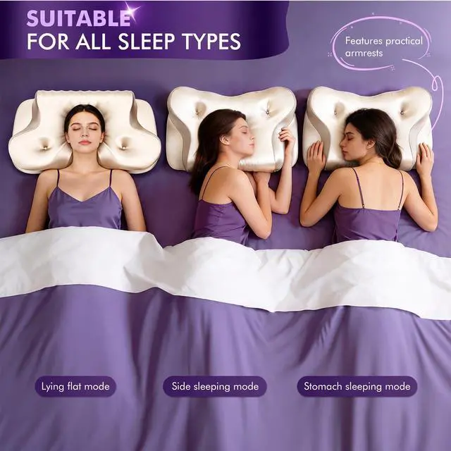 Alt view image 2 of 7 - Orthopedic Memory Foam PillowsCooling Cervical Neck Pillow,Champagne | Cervical Support Pillow for Neck Pain Relief,Cervical Pillow for All Sleep Positions,Ergonomic Pillow