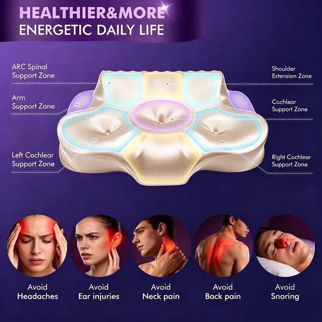 Alt view image 3 of 7 - Orthopedic Memory Foam PillowsCooling Cervical Neck Pillow,Champagne | Cervical Support Pillow for Neck Pain Relief,Cervical Pillow for All Sleep Positions,Ergonomic Pillow