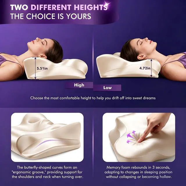 Alt view image 4 of 7 - Orthopedic Memory Foam PillowsCooling Cervical Neck Pillow,Champagne | Cervical Support Pillow for Neck Pain Relief,Cervical Pillow for All Sleep Positions,Ergonomic Pillow