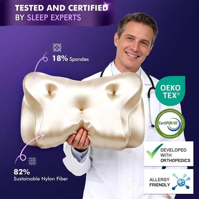 Alt view image 7 of 7 - Orthopedic Memory Foam PillowsCooling Cervical Neck Pillow,Champagne | Cervical Support Pillow for Neck Pain Relief,Cervical Pillow for All Sleep Positions,Ergonomic Pillow