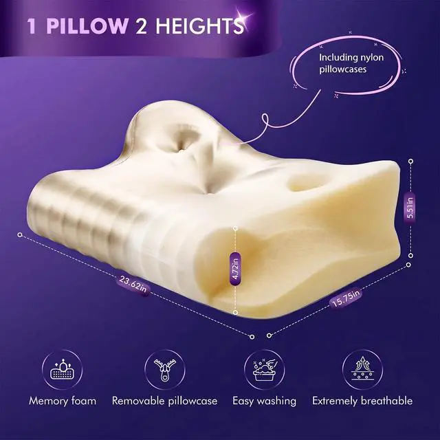 Alt view image 6 of 7 - Orthopedic Memory Foam PillowsCooling Cervical Neck Pillow,Champagne | Cervical Support Pillow for Neck Pain Relief,Cervical Pillow for All Sleep Positions,Ergonomic Pillow
