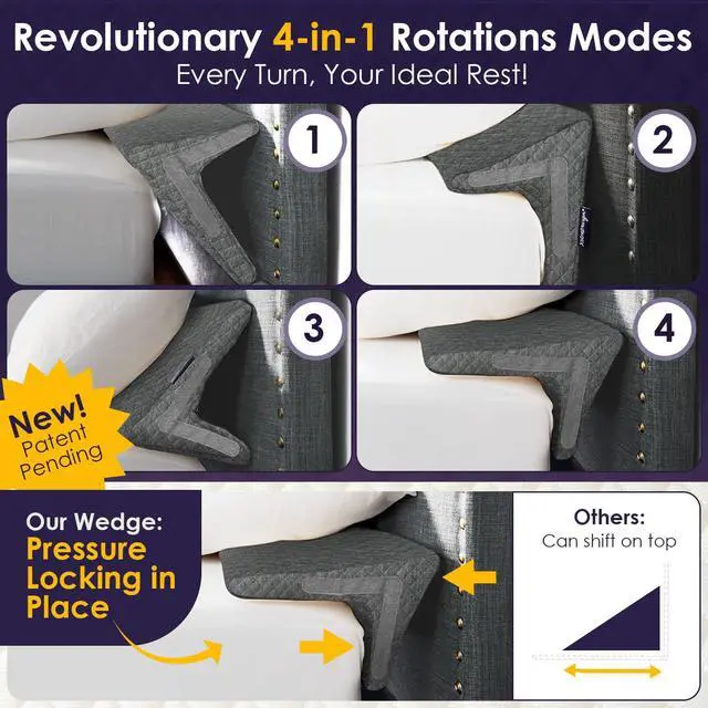 Alt view image 2 of 7 - Bed Wedge Pillow for Headboard Gap Up to 7", Triangle Gap Filler for Bed, Mattress Wedge Gap Filler, Headboard Space Filler, Corner Pillow, Grey King 76"