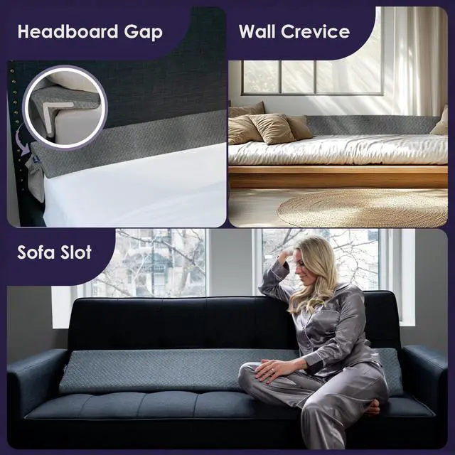 Alt view image 6 of 7 - Bed Wedge Pillow for Headboard Gap Up to 7", Triangle Gap Filler for Bed, Mattress Wedge Gap Filler, Headboard Space Filler, Corner Pillow, Grey King 76"