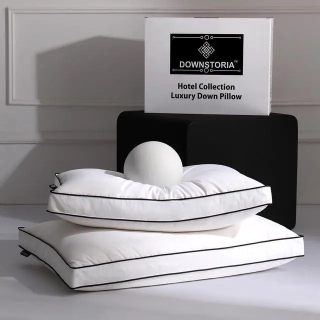 Main image of Feather Down Pillows Queen Size Set of 2 with Gusset, Luxury Hotel Collection Bed Pillow 2 Pack, Down Surrounded Gusseted Pillows for Sleeping, Soft for Side, Back Sleepers 20x30 in.