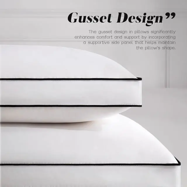 Alt view image 3 of 5 - Feather Down Pillows Queen Size Set of 2 with Gusset, Luxury Hotel Collection Bed Pillow 2 Pack, Down Surrounded Gusseted Pillows for Sleeping, Soft for Side, Back Sleepers 20x30 in.