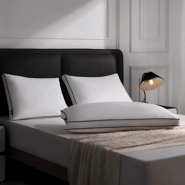 Alt view image 5 of 5 - Feather Down Pillows Queen Size Set of 2 with Gusset, Luxury Hotel Collection Bed Pillow 2 Pack, Down Surrounded Gusseted Pillows for Sleeping, Soft for Side, Back Sleepers 20x30 in.