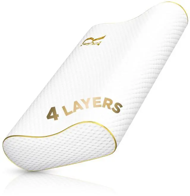 Main image of Memory Foam Pillow, Cervical Pillow, 4-Layer Queen, Contour Pillow, Side Sleeper, Neck Support, Pillow for Neck Pain, CertiPUR-US