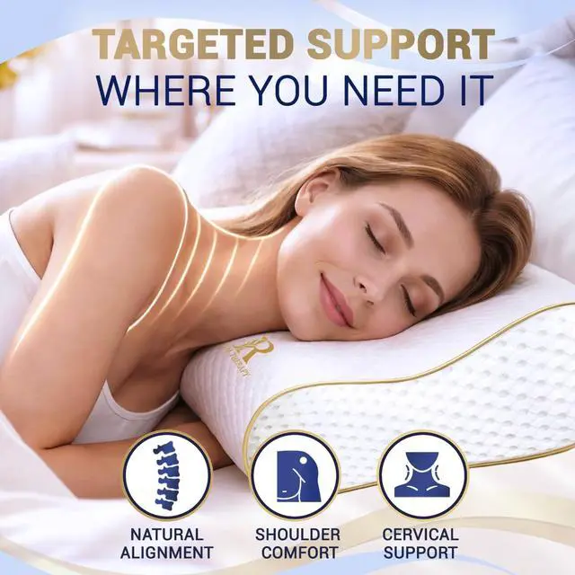 Alt view image 2 of 7 - Memory Foam Pillow, Cervical Pillow, 4-Layer Queen, Contour Pillow, Side Sleeper, Neck Support, Pillow for Neck Pain, CertiPUR-US