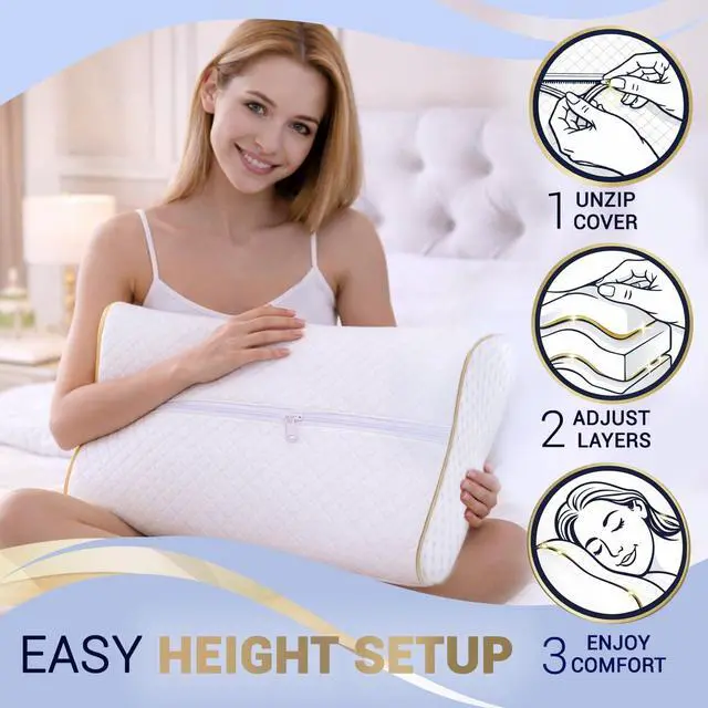 Alt view image 4 of 7 - Memory Foam Pillow, Cervical Pillow, 4-Layer Queen, Contour Pillow, Side Sleeper, Neck Support, Pillow for Neck Pain, CertiPUR-US