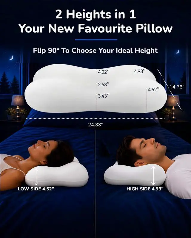Alt view image 3 of 7 - Cervical Neck Pillow for Sleeping, Memory Foam Pillows, White | Neck Pain Relief, Ergonomic Contour Memory Foam, Side Back Stomach Sleepers, Cooling Pillowcase, Cloud-Soft Shoulder Support