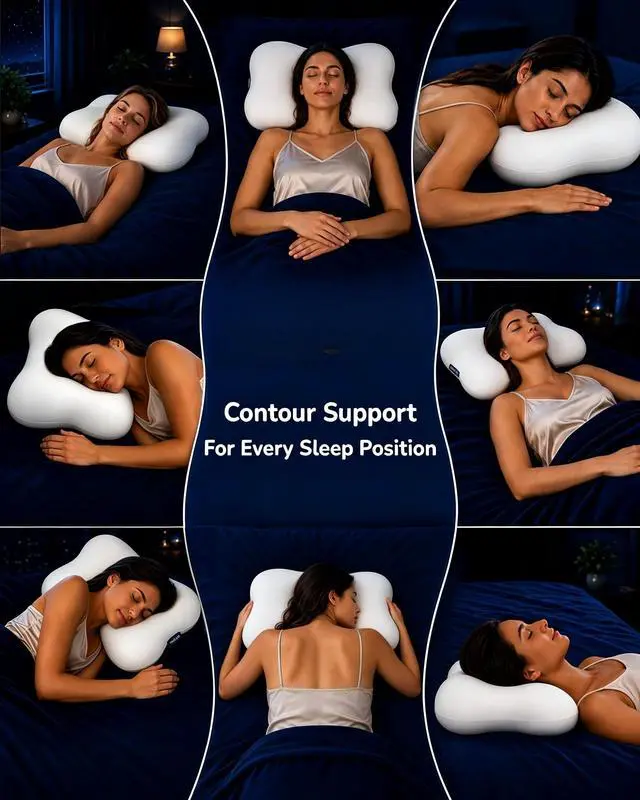 Alt view image 6 of 7 - Cervical Neck Pillow for Sleeping, Memory Foam Pillows, White | Neck Pain Relief, Ergonomic Contour Memory Foam, Side Back Stomach Sleepers, Cooling Pillowcase, Cloud-Soft Shoulder Support