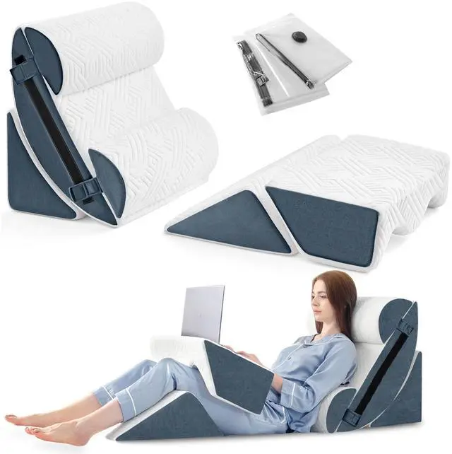 Main image of 6pcs Orthopedic Bed Wedge Pillow Set for Sleeping, Post Surgery Foam for Body, Back and Leg Pain Relief Comfortable & Adjustable Support Pillows-Anti Snoring, Heartburn, Navy