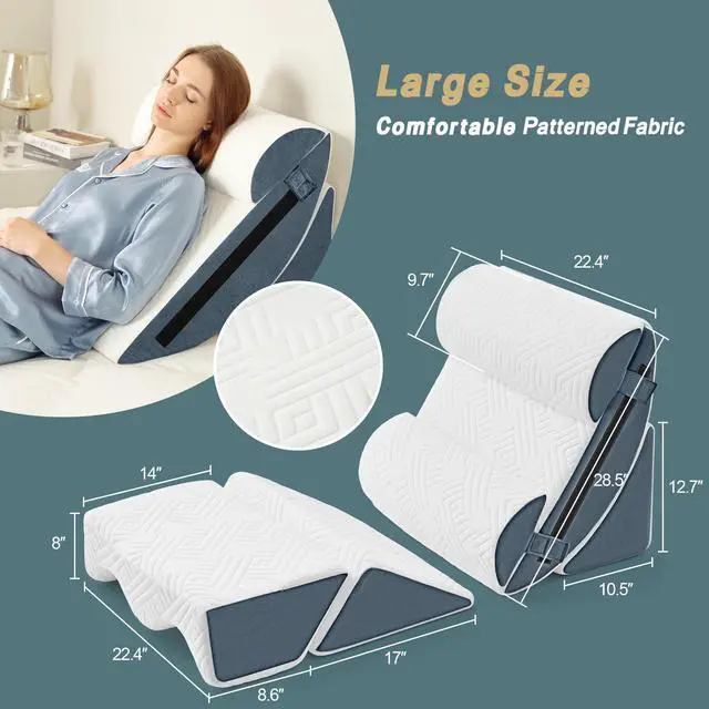Alt view image 2 of 7 - 6pcs Orthopedic Bed Wedge Pillow Set for Sleeping, Post Surgery Foam for Body, Back and Leg Pain Relief Comfortable & Adjustable Support Pillows-Anti Snoring, Heartburn, Navy