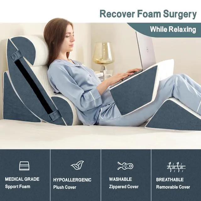 Alt view image 3 of 7 - 6pcs Orthopedic Bed Wedge Pillow Set for Sleeping, Post Surgery Foam for Body, Back and Leg Pain Relief Comfortable & Adjustable Support Pillows-Anti Snoring, Heartburn, Navy