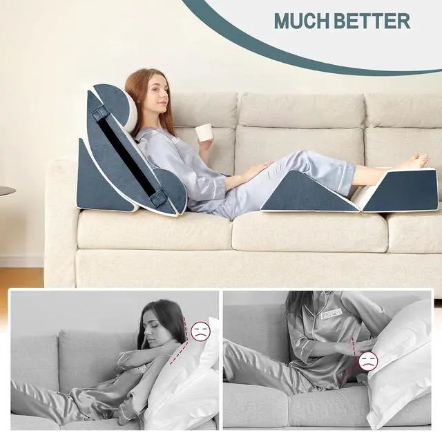 Alt view image 4 of 7 - 6pcs Orthopedic Bed Wedge Pillow Set for Sleeping, Post Surgery Foam for Body, Back and Leg Pain Relief Comfortable & Adjustable Support Pillows-Anti Snoring, Heartburn, Navy