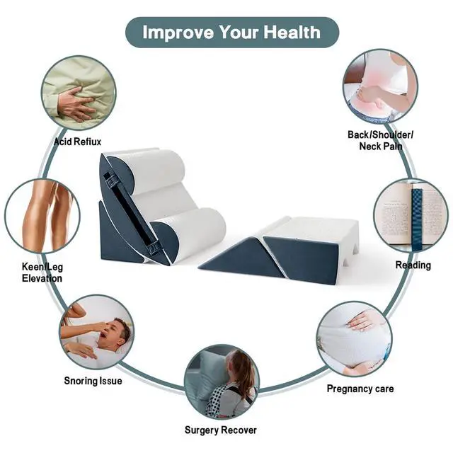 Alt view image 6 of 7 - 6pcs Orthopedic Bed Wedge Pillow Set for Sleeping, Post Surgery Foam for Body, Back and Leg Pain Relief Comfortable & Adjustable Support Pillows-Anti Snoring, Heartburn, Navy