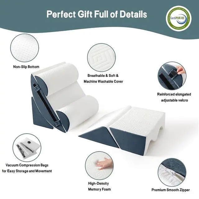 Alt view image 5 of 7 - 6pcs Orthopedic Bed Wedge Pillow Set for Sleeping, Post Surgery Foam for Body, Back and Leg Pain Relief Comfortable & Adjustable Support Pillows-Anti Snoring, Heartburn, Navy