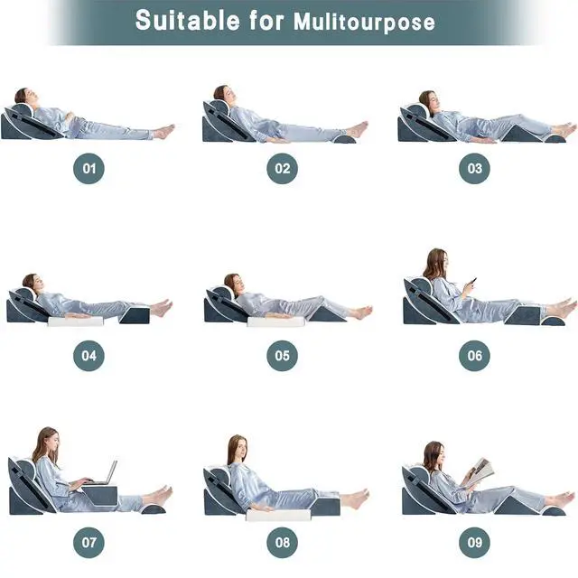 Alt view image 7 of 7 - 6pcs Orthopedic Bed Wedge Pillow Set for Sleeping, Post Surgery Foam for Body, Back and Leg Pain Relief Comfortable & Adjustable Support Pillows-Anti Snoring, Heartburn, Navy