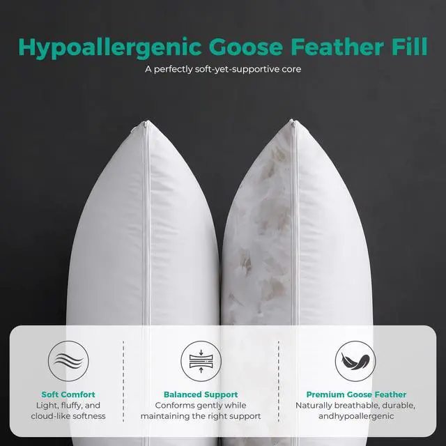 Alt view image 5 of 7 - Adjustable Layer Goose Feather Pillow,Assemblable Bed Pillow,100% Soft Cotton Cover,Good for Side and Back Stomach Sleeper, Standard/Queen Size,Packaging Include 2 Pillows.