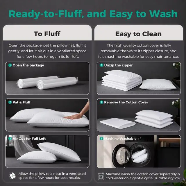 Alt view image 7 of 7 - Adjustable Layer Goose Feather Pillow,Assemblable Bed Pillow,100% Soft Cotton Cover,Good for Side and Back Stomach Sleeper, Standard/Queen Size,Packaging Include 2 Pillows.