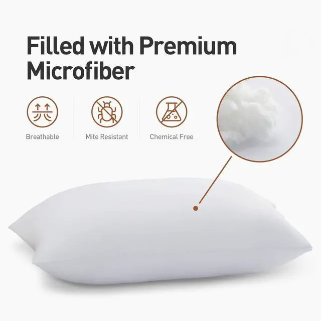 Alt view image 2 of 6 - Bed Pillows 2 Pack Hotel Collection Luxury Soft Inserts for Sleeping-Breathable and Comfortable for Stomach Back Sleepers, Standard (Pack of 2),