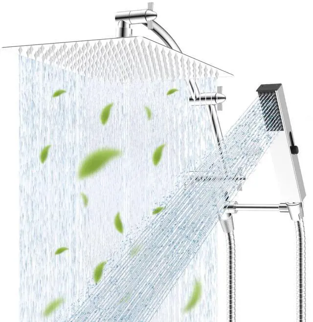 Main image of All Metal CUPC Certified 12'' Rainfall Shower Head, Dual Shower Head Combo with 4 Handheld Sprays, High Pressure Shower Wand, 16'' Adjustable Extension Arm, 71'' Hose, Shower Holder, Chrome
