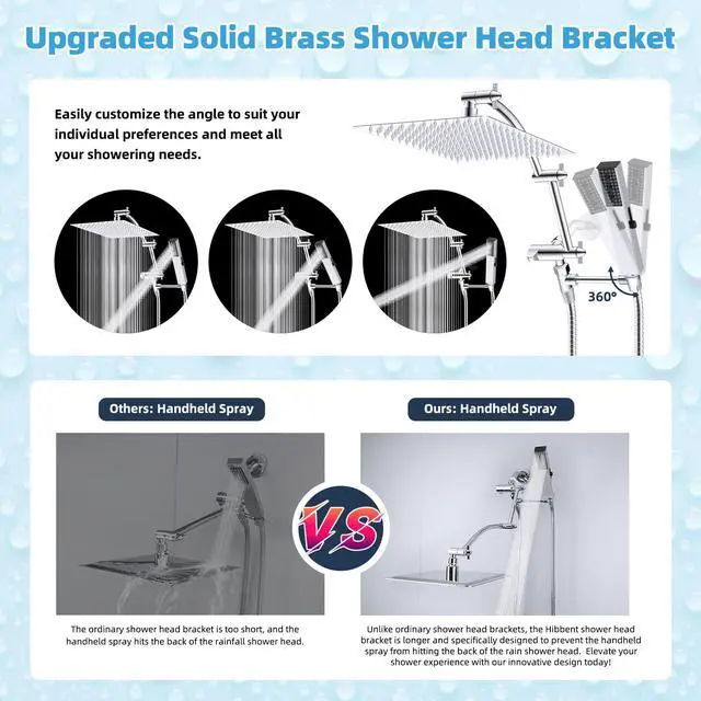 Alt view image 3 of 7 - All Metal CUPC Certified 12'' Rainfall Shower Head, Dual Shower Head Combo with 4 Handheld Sprays, High Pressure Shower Wand, 16'' Adjustable Extension Arm, 71'' Hose, Shower Holder, Chrome