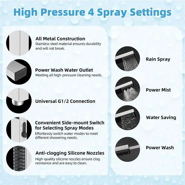 Alt view image 4 of 7 - All Metal CUPC Certified 12'' Rainfall Shower Head, Dual Shower Head Combo with 4 Handheld Sprays, High Pressure Shower Wand, 16'' Adjustable Extension Arm, 71'' Hose, Shower Holder, Chrome