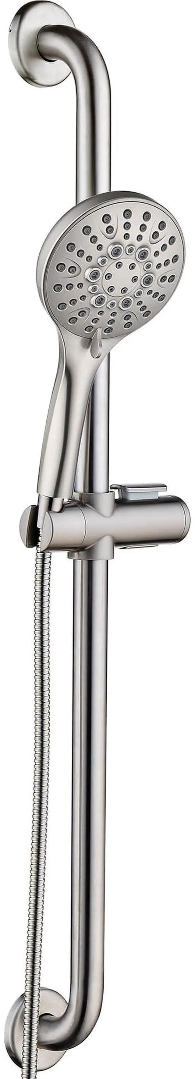 Main image of Slide Bar Shower Set with Handheld Shower Head, ADA-Compliant Stainless Steel Grab Bar, Adjustable Height and 69-Inch Hose, Brushed Nickel