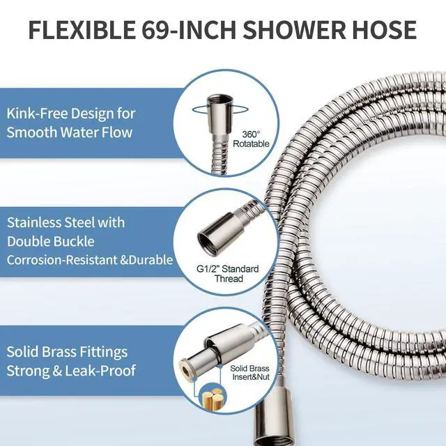 Alt view image 6 of 7 - Slide Bar Shower Set with Handheld Shower Head, ADA-Compliant Stainless Steel Grab Bar, Adjustable Height and 69-Inch Hose, Brushed Nickel