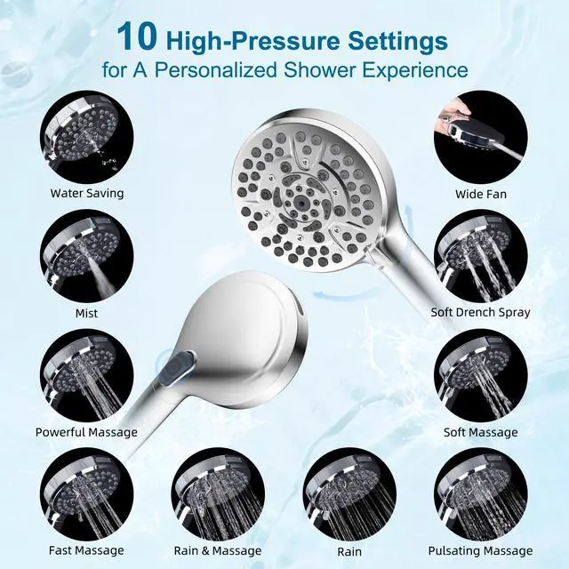 Alt view image 3 of 7 - All Metal 10" High Pressure Rain Shower Head Combo, Chrome | cUPC Certified Rainfall Shower Head with handheld 10 Sprays, 16'' Adjustable Extension Arm, 71'' Hose, Showerhead Holder