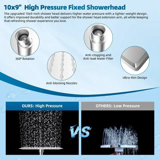 Alt view image 4 of 7 - All Metal 10" High Pressure Rain Shower Head Combo, Chrome | cUPC Certified Rainfall Shower Head with handheld 10 Sprays, 16'' Adjustable Extension Arm, 71'' Hose, Showerhead Holder