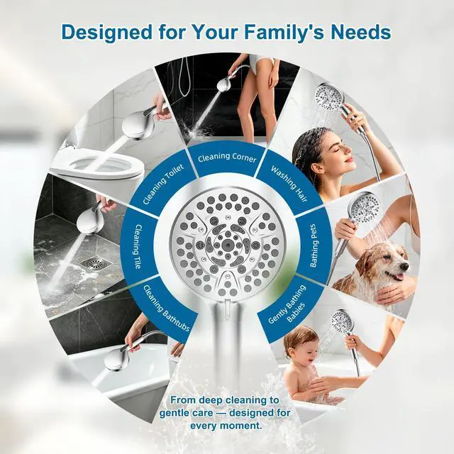 Alt view image 7 of 7 - All Metal 10" High Pressure Rain Shower Head Combo, Chrome | cUPC Certified Rainfall Shower Head with handheld 10 Sprays, 16'' Adjustable Extension Arm, 71'' Hose, Showerhead Holder