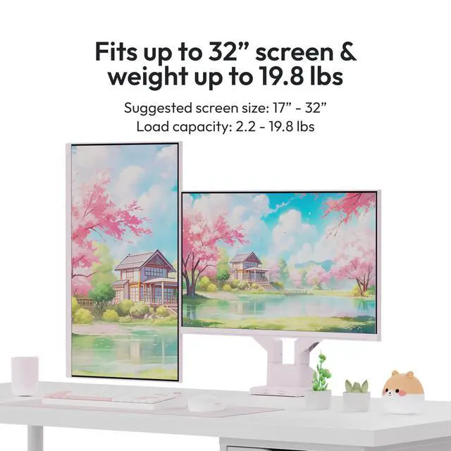 Alt view image 2 of 7 - PS1D Wave Pink Dual Monitor Arm Stand Desk Mount - Fits up to 32 inches Monitors and up to 19.8lbs. VESA Compatibility and Integrated Cable Management