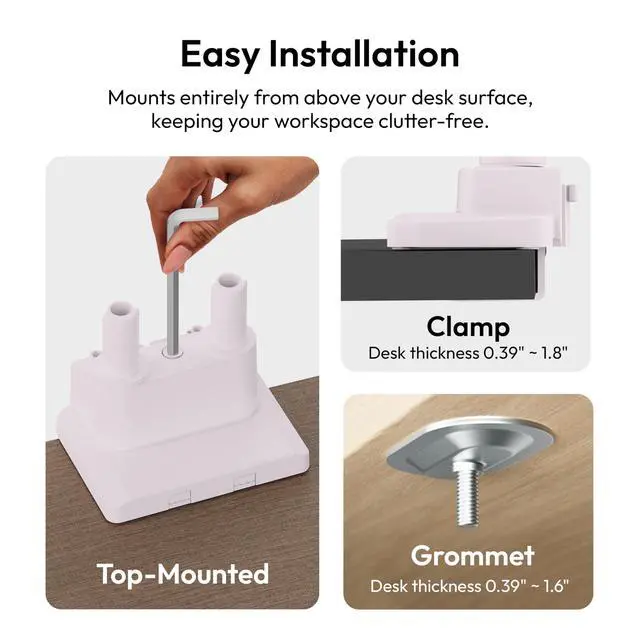 Alt view image 6 of 7 - PS1D Wave Pink Dual Monitor Arm Stand Desk Mount - Fits up to 32 inches Monitors and up to 19.8lbs. VESA Compatibility and Integrated Cable Management