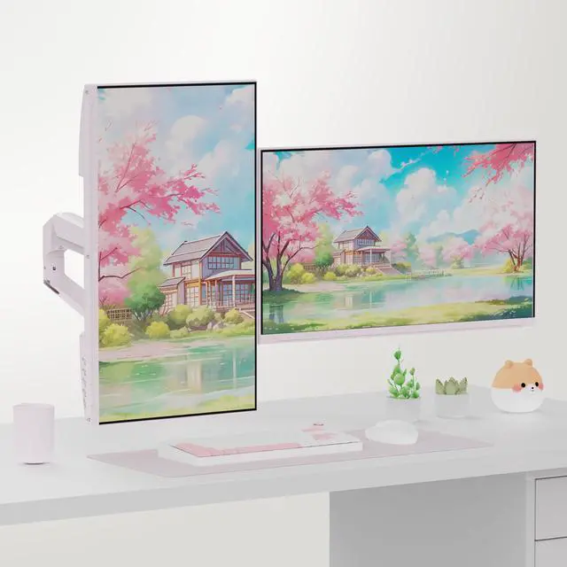 Alt view image 7 of 7 - PS1D Wave Pink Dual Monitor Arm Stand Desk Mount - Fits up to 32 inches Monitors and up to 19.8lbs. VESA Compatibility and Integrated Cable Management