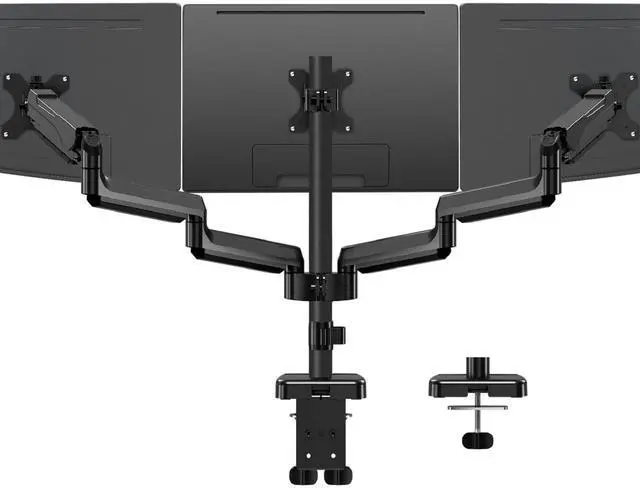 Main image of Triple Monitor Mount for 17-32 inch Screens, Full Motion Triple Monitor Stand, 3 Monitors Desk Mount Holds 4.4-19.8 lbs Each, Clamp & Grommet Mounting, Black
