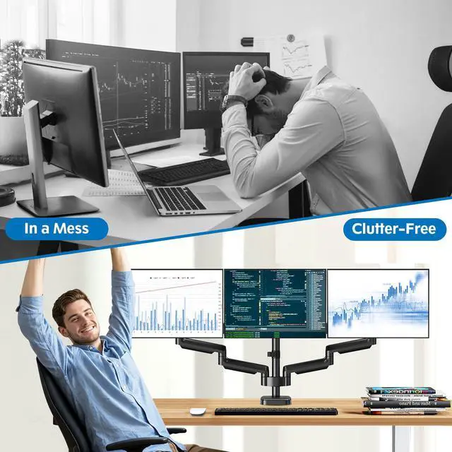 Alt view image 6 of 7 - Triple Monitor Desk Mount for Computer Screens up to 32" | Holds up to 19.8 lbs Each, 3 Monitor Arm, Heavy Duty Stand Vesa Mount 75x75, 100x100