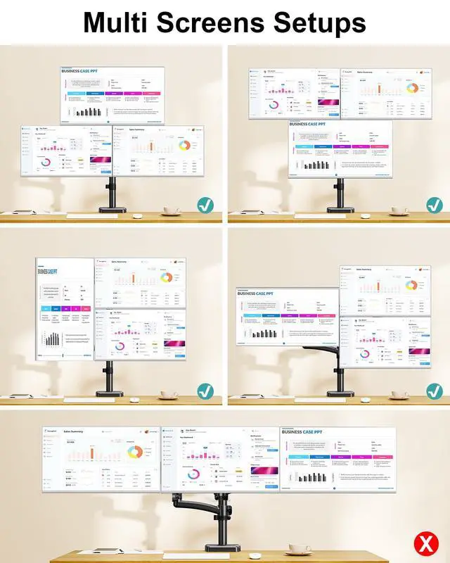 Alt view image 5 of 7 - Triple Monitor Mount for Max 32" Computer Screen, Adjustable 3 Monitor Desk Mount, up to 19.8lbs Each, Three Display Arm with Tilt Swivel Rotation, VESA Mount 75x75/100x100mm