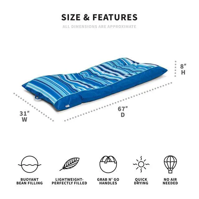 Alt view image 2 of 6 - Kona No Inflation Needed Pool Lounger with Headrest, Blurred Blue Double Sided Mesh, 5.5ft Big